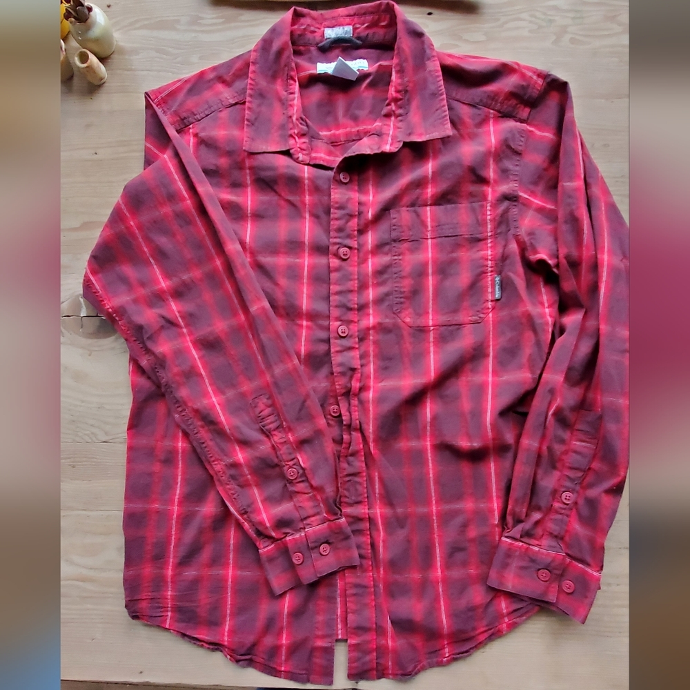 Men's red plaid Columbia sportswear shirt
